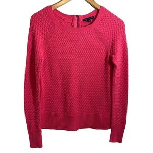 American Eagle Neon Pink Sweater Knit Wide Neck Back Zipper Pullover Sz M